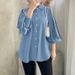 Women Long Lantern Sleeve Tops Muslim Solid Color Casual Shirts Elegant Work Shirts_ecoleips.com