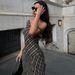 Summer Women's Slim Fit Elegant Off Shoulder Dress Asymmetrical Plaid Print Sexy Waist Cinching_ecoleips.com