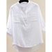 European And American Large-size Women's White Shirt With Seven-quarter Sleeves, Loose And Casual Design V-neck Shirt, Round Neck._ecoleips.com