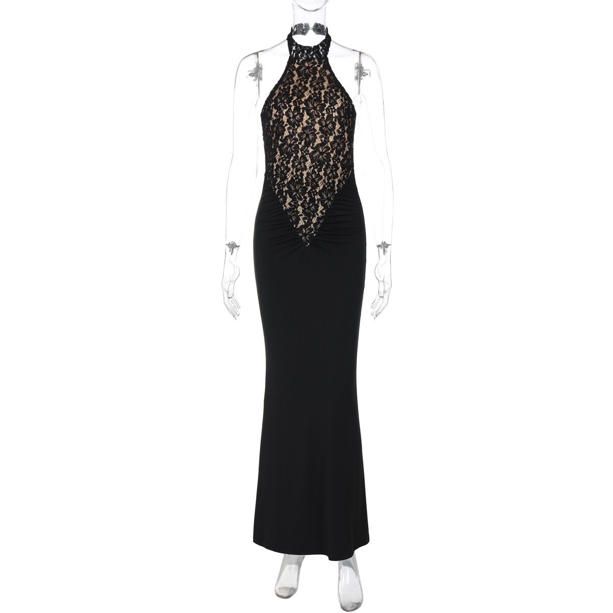 2025 Spring Summer New Sexy Lace Backless Patchwork High Waist Sleeveless Bodycon Dress Wholesale_ecoleips.com