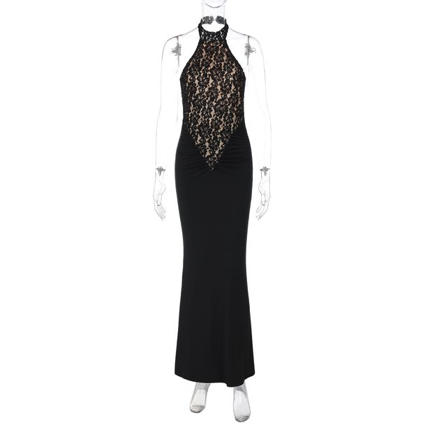 2025 Spring Summer New Sexy Lace Backless Patchwork High Waist Sleeveless Bodycon Dress Wholesale_ecoleips.com