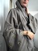 Modest Abaya Dress Elegant Moon Embroidery Open Front Cardigan – Modest Batwing Sleeve Cover-Up (Dark Grey, S-XXL)_ecoleips.com