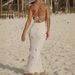 Cross-Border European And American Women's Fashion New Strap Sexy 3D Floral Knit Backless Tie Bodycon Long Dress_ecoleips.com