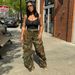 Distressed Camo Cargo Pants For Women | Oversized Streetwear Jeans With Multi-Pockets | Washed-Out Military Style (Camo/Grey, S-XXL)_ecoleips.com