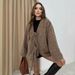 Oversized V-Neck Belted Wool Coat – Street Style Longline Duster In Dark Brown & Silver Gray (S-L)_ecoleips.com