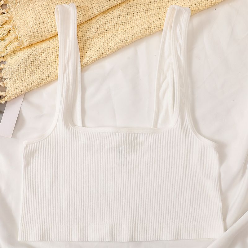 Square Neck Crop Top Women Seamless Underwear Top Solid Color Off Shoulder Cami Sexy Lingerie Sleeveless Tank Top Camisole_ecoleips.com