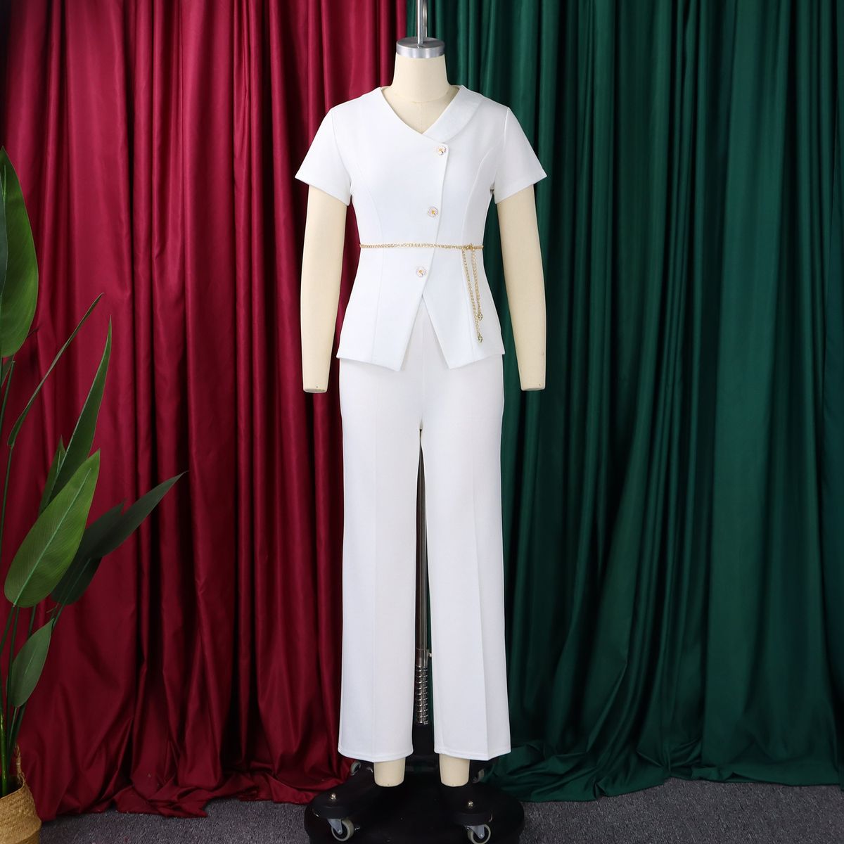 K European And American Women's Clothing Temperament Button Casual Short Sleeved Top Pants Two-piece Fashionable Set_ecoleips.com