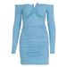 Sexy Hot Girl One Shoulder Dress Metal Decor Ruched Slim Fit Long Sleeve Hip Wrapped Bodycon Party Evening Dress_ecoleips.com