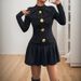 Elegant Bow-Button Dress – Half Turtleneck Long Sleeve Midi Dress For Autumn & Winter_ecoleips.com