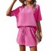 Verve 2024 Women's New Short Sleeve Fashion Batwing Top And Stylish Shorts Two-Piece Set_ecoleips.com