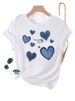 European And American Cross-border Foreign Trade Women's Clothing, Simple Heart-printed Round-neck Short-sleeve T-shirt_ecoleips.com