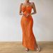 Women's Clothing Pleated Slim Fit Solid Color Bow Slit Long Dress_ecoleips.com