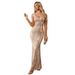 Women's Clothing Sexy V Neck Backless Sequined Evening Dress With Chain Fishtail Skirt Sequined Long Skirt_ecoleips.com