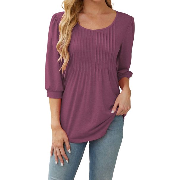 Women's Clothing 2025 Autumn And Winter Hot Selling New Round Neck Pull Tab Mid Sleeve Women's T-shirt Top_ecoleips.com