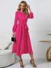Aria Basics Aria Basics 2026 New Women's Long Sleeve Slim Pleated Belt V-Neck Dress Cross-Border A-Line_ecoleips.com