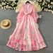"Luxury Court-Style Printed Maxi Dress – Cinched Waist, Lantern Sleeves & Elegant Silhouette For Sophisticated Women"_ecoleips.com