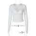 Women's Slimming Long Sleeve T-Shirt V Neck Solid Color European American Style Fashion Street Style Sexy Hot Girl Pleated Waist_ecoleips.com