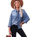Women's Clothing Spring New Retro Loose Denim Shirt Drop Shoulder Blue Large Pocket Shirt_ecoleips.com