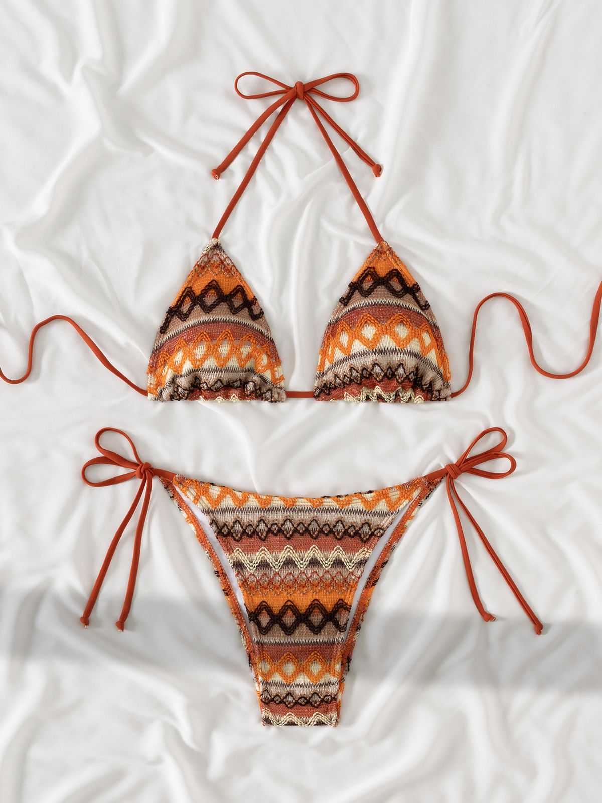 Women's Textured Fabric Triangle Bikini Swimsuit Set European American Style Export Quality Ethnic Sexy Design_ecoleips.com