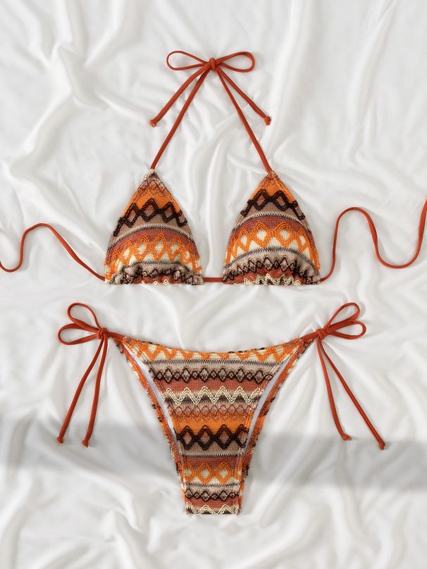 Women's Textured Fabric Triangle Bikini Swimsuit Set European American Style Export Quality Ethnic Sexy Design_ecoleips.com