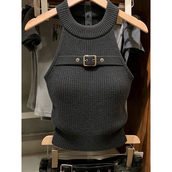 Korean-style Sleeveless Knitted Camisole New Top, Stylish Backless Slim-fit Short Vest, Fashionable Outerwear,_ecoleips.com