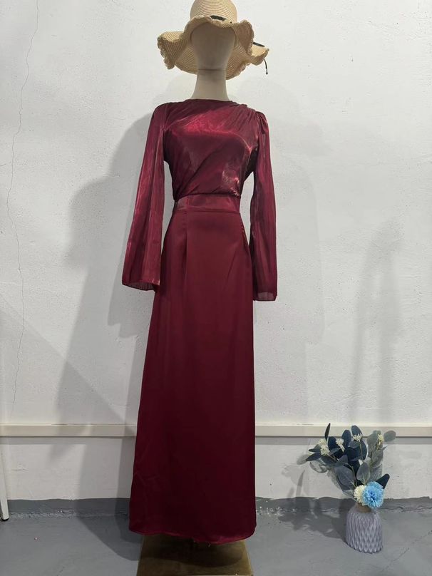 Elegant Wrap Midi Dress With Ruched Waist - Long Sleeve Bodycon Dress In Deep Red & White (S-XXL)_ecoleips.com
