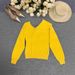 Women's Clothing Elegant Knit Pullover With Bold Lapel Collar & Decorative Front Buttons - Soft Viscose Blend, Classic Fit, Long Sleeve_ecoleips.com