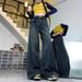 Plus-size American Retro Jeans Women, Autumn High-waisted Straight Pear-shaped Body, Slimming Wide-leg Long Pants For_ecoleips.com
