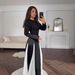 Women's Clothing autumn and winter new women's clothing round neck contrast color long sleeve high waist slim temperament retro dress_ecoleips.com