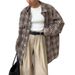 Vintage Maradon Brown Checkered Shirt With Designated Loose-Fitting Long Sleeve For Women's Wholesale Tops_ecoleips.com