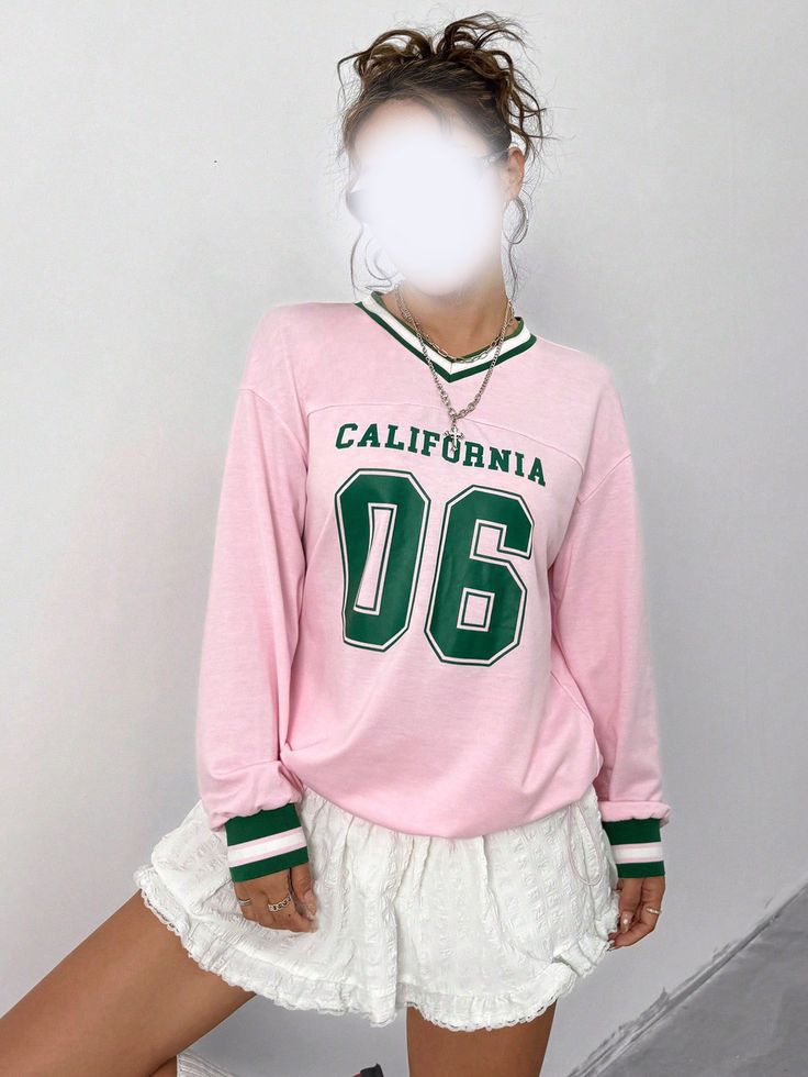 Women's Long Sleeve V-Neck T-Shirt Street Style Hip Hop Harajuku Digital Print Loose Casual Versatile Pullover Top_ecoleips.com