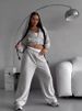 Women's Clothing Sexy Hoodie & High-Waist Long Pants Set - Cropped Zip-Up Streetwear (Grey/Black/Red/More, S/M/L/XL)_ecoleips.com