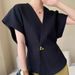 Slimming Waist Cinching Single Button Top Asymmetrical Design Drop Shoulder Sleeves Vest Waistcoat French Flair Women's Outerwear_ecoleips.com