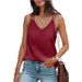 Women's Clothing Solid Color V Neck Camisole Loose T Shirt Top_ecoleips.com