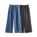 Women's Washed Blue Denim Loose Fit Shirt And Jeans Set - Summer Casual_ecoleips.com