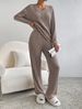 Audday Two-Piece For Women 2025 Autumn New Fashion Casual Straight-Leg Pants Elegant Loose V-Neck Ribbed Knit Set_ecoleips.com