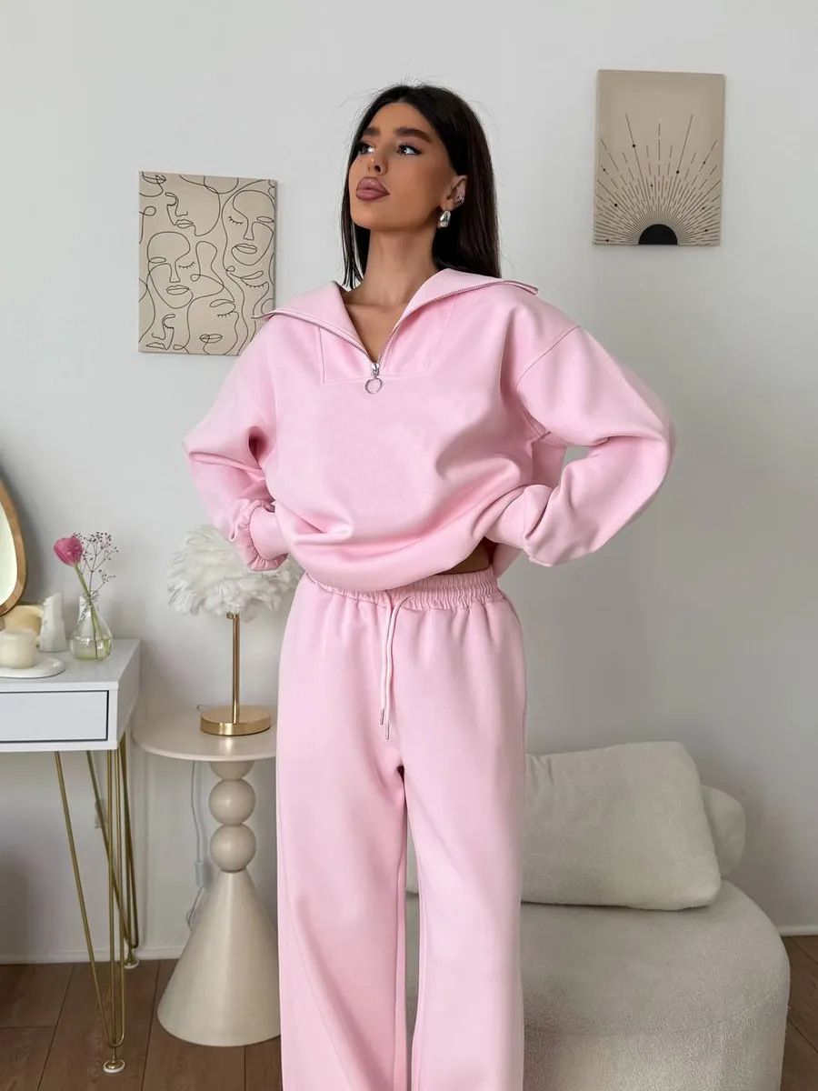 Women's Long Sleeve Stand Collar Zipper Sports Suit Casual Two-Piece Set For Spring And Autumn_ecoleips.com