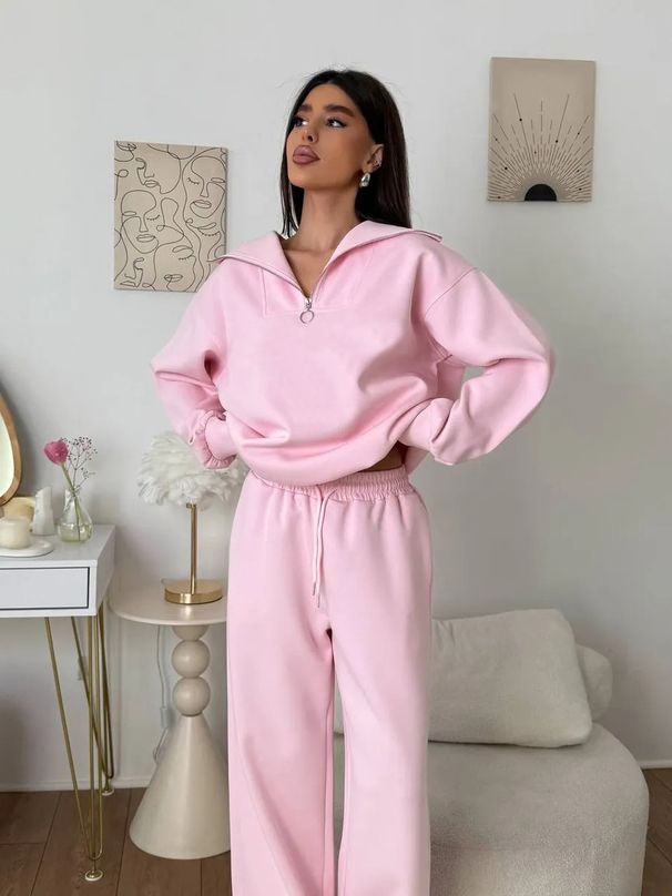 Women's Long Sleeve Stand Collar Zipper Sports Suit Casual Two-Piece Set For Spring And Autumn_ecoleips.com