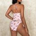 Elegant Floral Print Halterneck Bikini Set - High Elasticity Polyester Swimwear For Women (S/M/L/Xl)_ecoleips.com