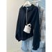 polo Collar Solid Color Sweatshirt For Women, Spring And Autumn Thin Loose New American Hong Kong Style_ecoleips.com