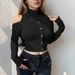 New Women's Clothing Korean Version Trendy T-shirt Spring And Autumn Off-the-shoulder Design Long-sleeved Short Top_ecoleips.com