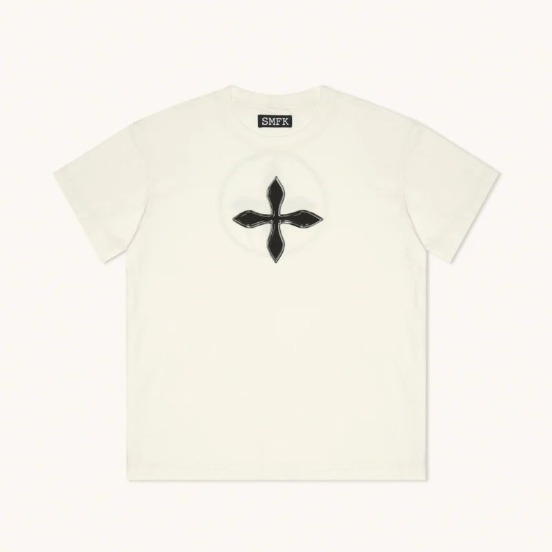 Women's Loose Fit Cross Graphic Tee, Gothic Streetwear Oversized T-Shirt, Casual Short Sleeve Top For Everyday & Street Style_ecoleips.com