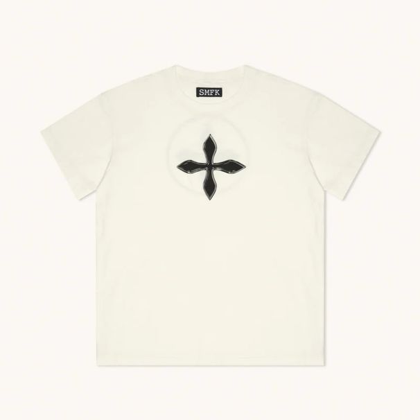 Women's Loose Fit Cross Graphic Tee, Gothic Streetwear Oversized T-Shirt, Casual Short Sleeve Top For Everyday & Street Style_ecoleips.com