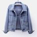 Women’s Korean Style Light Wash Denim Jacket – Loose Fit Embroidered Short Coat (Bluish/Black, S-5XL)_ecoleips.com