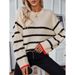 Women's Autumn/Winter Casual Long-Sleeved Knitted Sweater With Contrasting Color Stripes And Hood_ecoleips.com