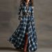 New 2025 Autumn Long Sleeved Plaid Printed Dress Fashion Women's Lapel Pocket Commuting Dress Elegant Loose Pleated Maxi Dresses_ecoleips.com