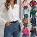 Real Shot Of 2026 Spri/Summer Elegant Solid Color Layered V-neck Lo-sleeve Shirt, Cross-border Women's_ecoleips.com