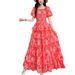 Retro Floral Chiffon Dress Slimming High Waist Bubble Sleeve Holiday Cake Skirt For Women Summer New Style_ecoleips.com