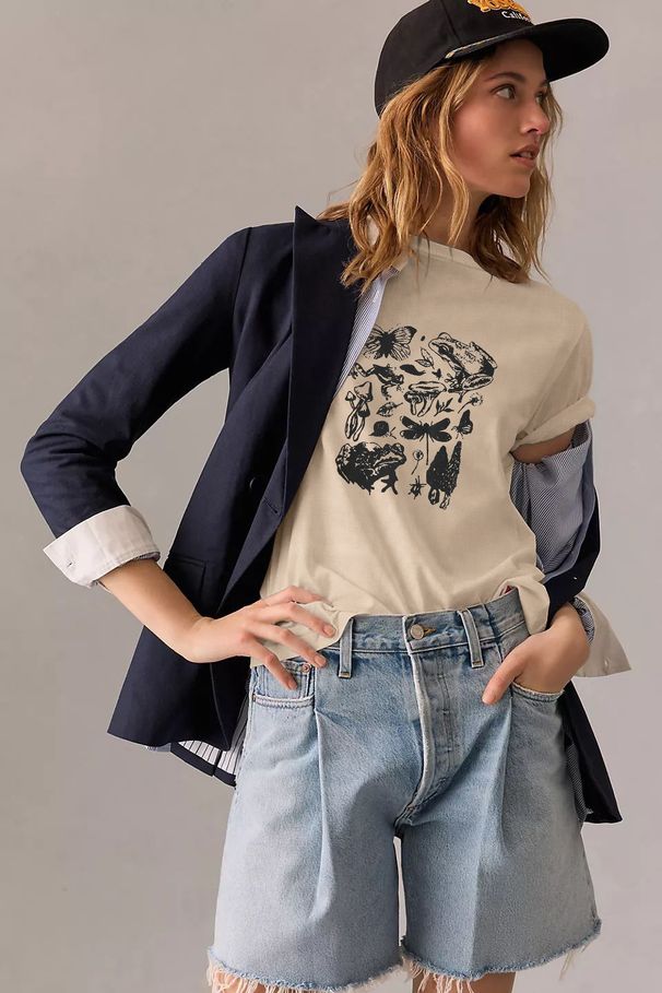 Women's Casual Khaki Butterfly Print T-Shirt round Neck Short Sleeve Breathable Cotton Polyester Top for Spring/Autumn Summer_ecoleips.com