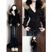 Black Slim-fitting Fur Collar Thick Coat Women's Short Autumn And Winter Plush Thickened Waist Top American Front Shoulder Hooded Sweater_ecoleips.com